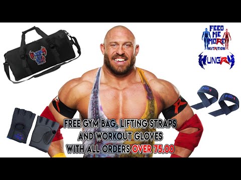 Ryback Feed Me More Nutrition Weekend Live Free Gym Bag, Lifting Straps and Gloves!