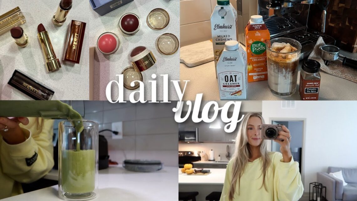 HOME VLOG: brightening skincare routine, pumpkin spiced dirty chai latte at home + new clean beauty