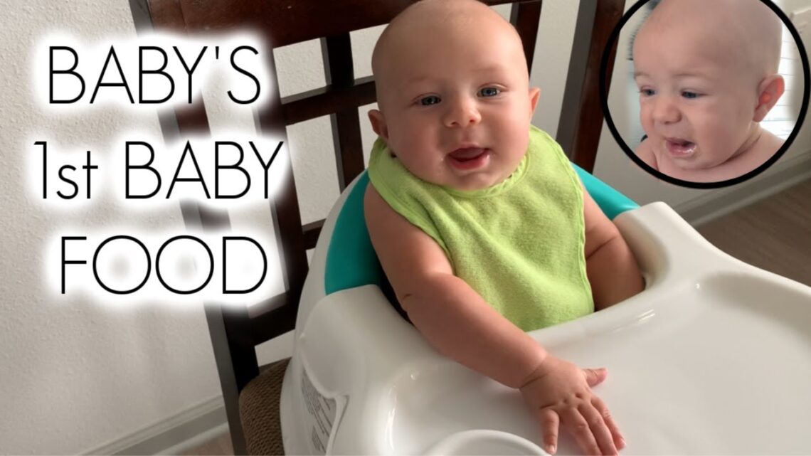 BABY’S FIRST REACTION TO FOOD! 4 month old eating baby food for the first time