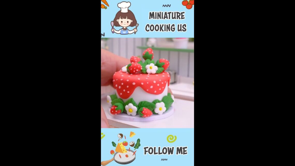 Fresh Miniature Strawberry Cake Decorating Idea #Shorts #MiniatureCookingUS #minifood